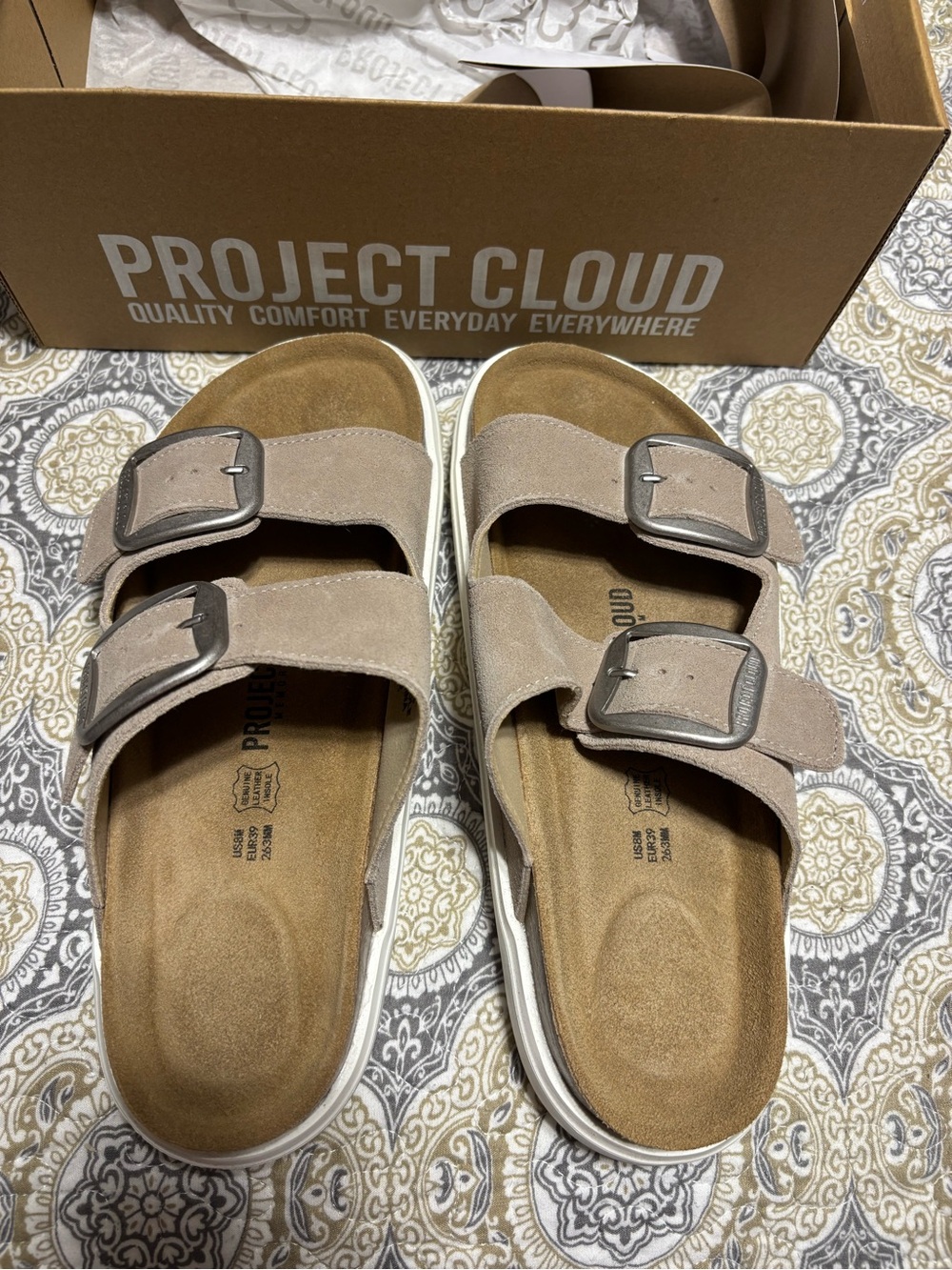Project Cloud Women's Taupe Double-Buckle Slide Sandals